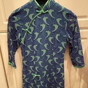 Women Half Sleeve Knee Length Dress Slim Fit Lace Chinese Style Cheongsam